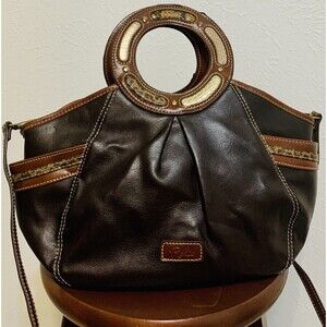 RELIC Animal Print Circular Black/Brown Hobo Crossbody Faux Leather Bag